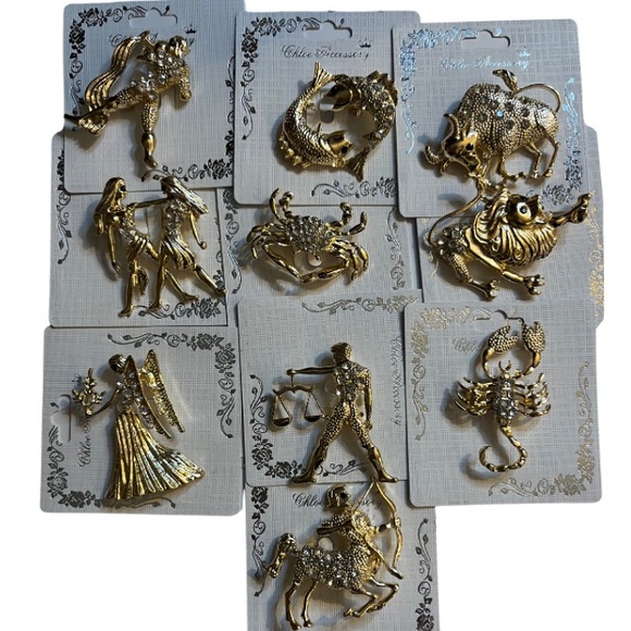 Chloe Accessories Jewelry - Gold Zodiac Brooch Set